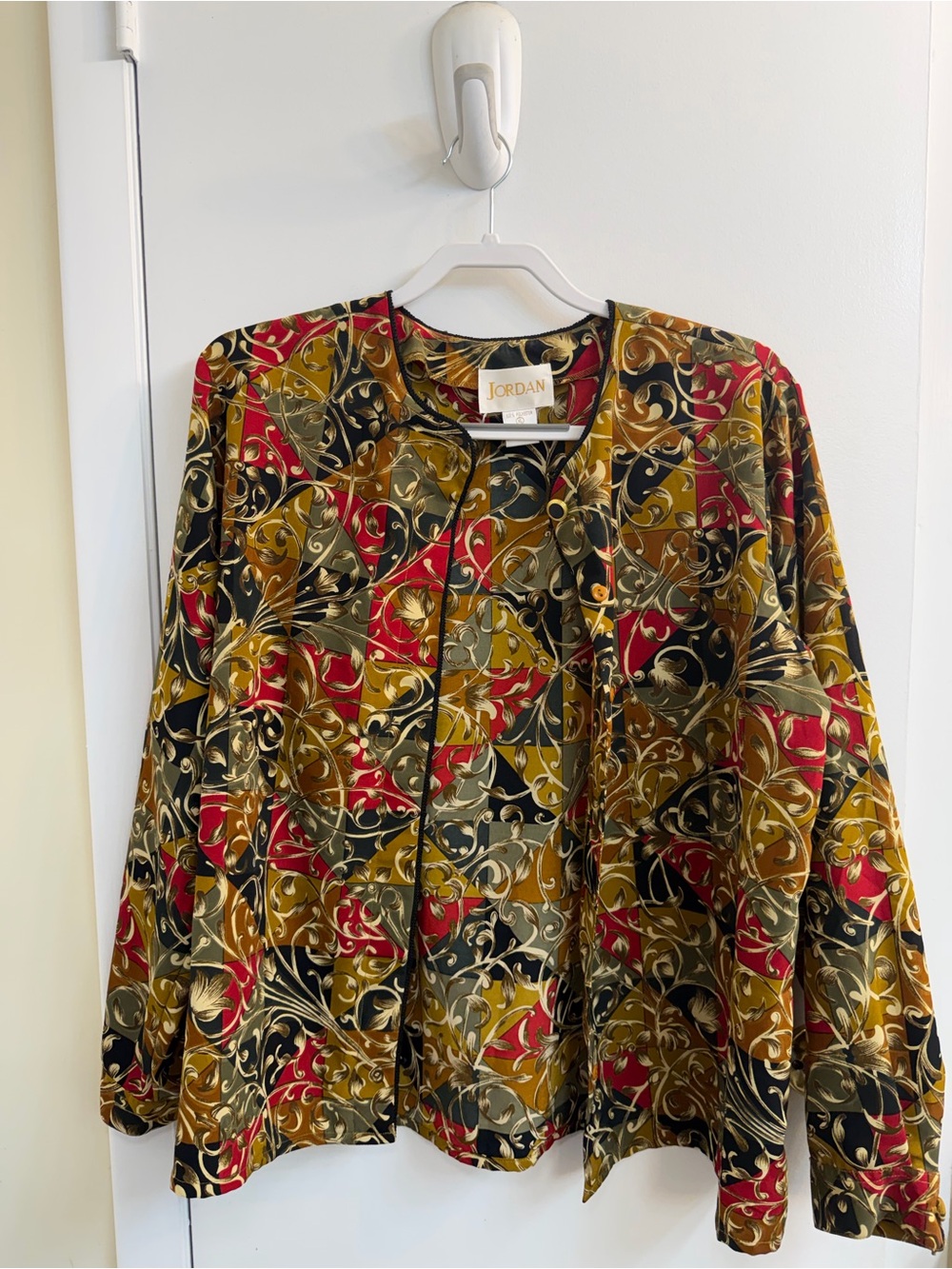 Jordan Multicolor Red Gold Olive Green Black Patterned Blazer
